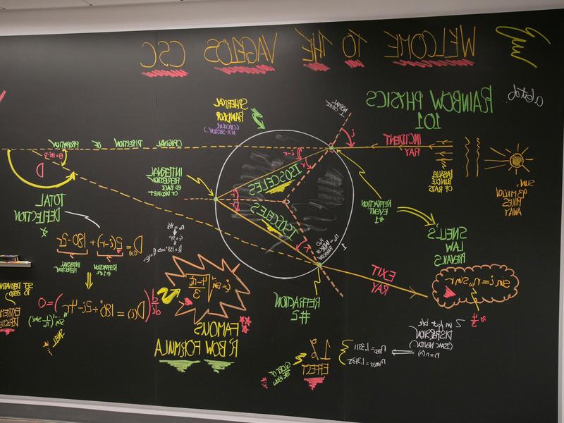 colorful chalk drawing welcoming visitors to the Vagelos computational science center